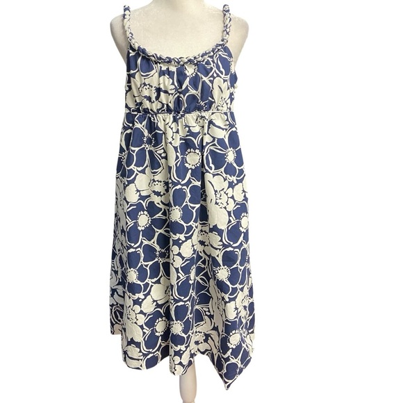 J. Crew Sundress Size 8 Blue and White Floral Empire Waist Braided Strap Summer - Picture 7 of 11